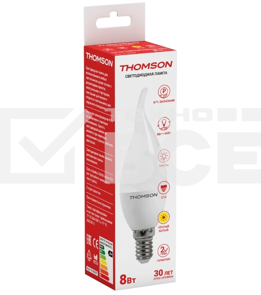 Лампа светодиодная Hiper THOMSON LED TAIL CANDLE 8W 640Lm E14 3000K TH-B2027