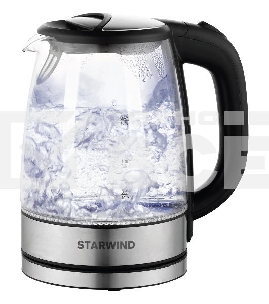 Чайник электрический Starwind SKG5210 1.7л. 2200Вт черный/серебристый (корпус: стекло)