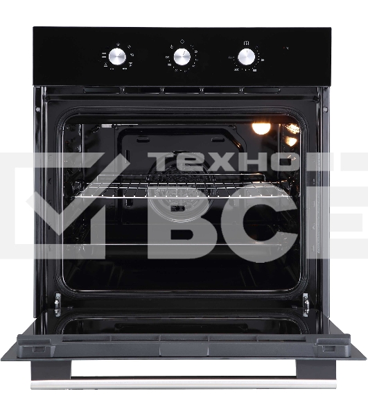 Духовой шкаф встраиваемый полноразмерный Evelux EO 620 B, 60 см, 8 режимов, 65л, черное стекло