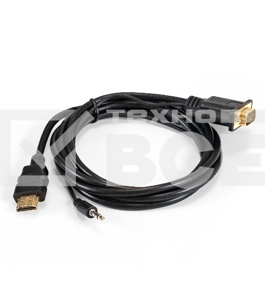 Кабель-переходник HDMI-VGA ExeGate EX-HDMIM-VGAM-3.5JackS-1.8 (19M/15M+3.5mm Jack M, 1,8м) Преобразователь цифрового HDMI сигнала в VGA видео и стерео-аудио