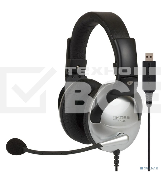 Наушники KOSS SB-45 USB {Гарнитура, закрытого типа с электретным микрофоном и VC,част. 18-20000 Гц,импеданс 100 Ом, чувствительность 103 дБ, шнур 2,4м, USB-подключение к ПК}