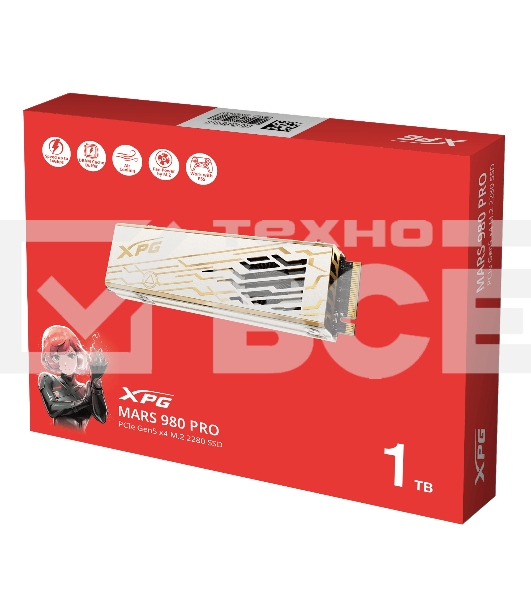 Накопитель SSD ADATA XPG MARS 980 PRO, 1000Gb, M.2(22x80мм), NVMe, PCIe 5.0 x4, 3D NAND, R/W 14000/10000Mb/s, IOPs 1 600 000/1 650 000, TbW 740, DWPD 0.4, with Heat Sink (5 лет)