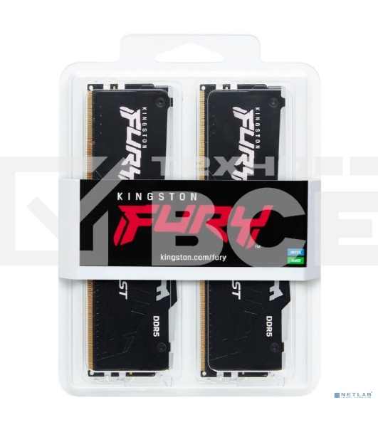 Оперативная память Kingston Fury Beast, DDR5, 32Gb (2x16 Gb), 6400 MHz, CL32, радиатор, RGB, черный