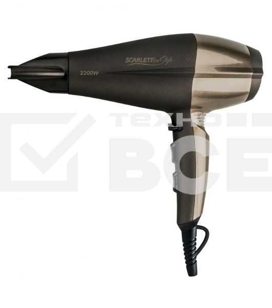 Фен Scarlett SC-HD70I26 мощность 2200Вт ионизация, подача холодного воздуха режимов нагрева: 3 скоростей: 2 мокко