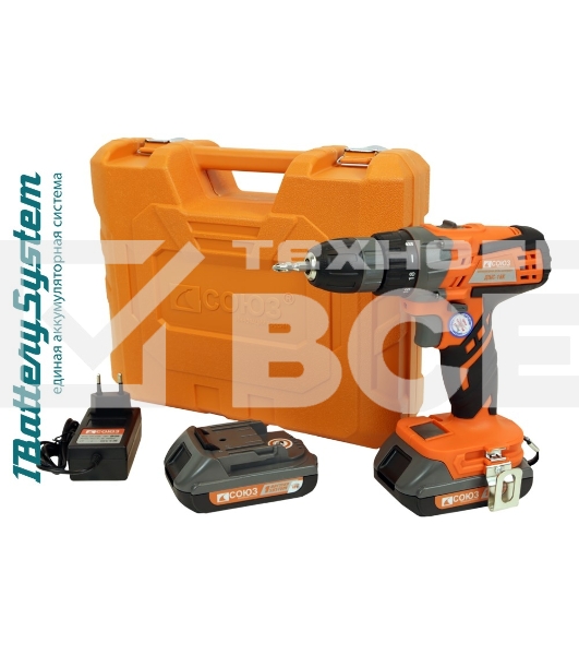 Дрель аккумуляторная СОЮЗ ДШС-18К 18 В, 1BatterySystem, 2 акк. 2 Ач