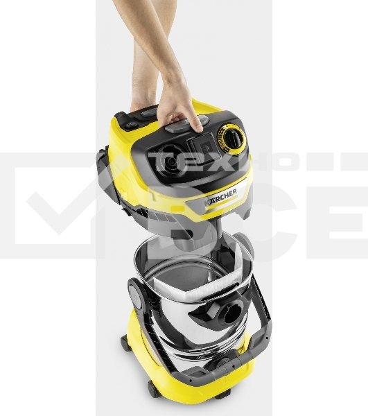 Строительный пылесос Karcher WD 6 P S V-30/6/22/T желтый, 1300 Вт, уборка сухая/сбор воды, пылесборник мешок/контейнер, 30 л