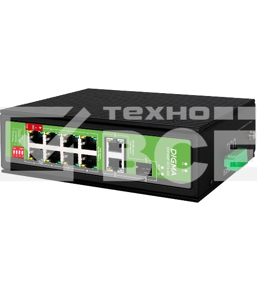 Коммутатор Digma DSP408F-2G1S-300 (L2) 8x100 Мбит/с 2x1 Гбит/с 1SFP 8PoE 8PoE+ 1PoE++ 300W неуправляемый