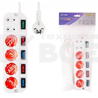 Сетевой удлинитель Most A10 1.6м (6 розеток) белый (пакет ПЭ)