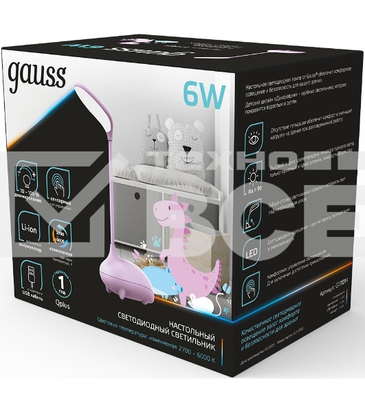 Светильник Gauss Qplus GTL701 (GT7014) настольный LED розовый 6Вт