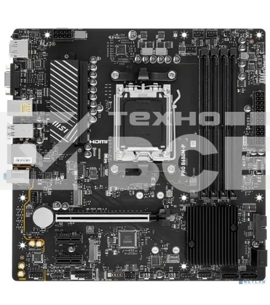 Материнская плата MSI PRO B650M-P, AM5, AMD B650, 4xDDR5, 4xSATA, 2xM.2, 1xPCI-E 4.0 x16, 2xPCI-E 4.0 x1, 1xHDMI, 1xDP, 1xVGA, 1x2.5Gb LAN, 2xUSB 3.2 Gen 1, 2xUSB 3.2 Gen 2, 3x3.5 мм, 7.1, Micro-ATX