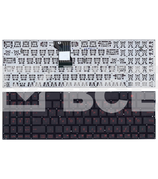 Клавиатура для ноутбука Asus N541, N501 черная, шрифт красный, с подсветкой