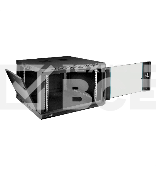 Шкаф телекоммуникационный 19' настенный 6U ExeGate EC-WM-6U.600.G.BLACK (19', 6U, 600x600x370 мм (ШхГхВ), передняя дверь закаленное стекло, съемные боковые панели, пыле- и влагозащита IP23, черный RAL 9004)