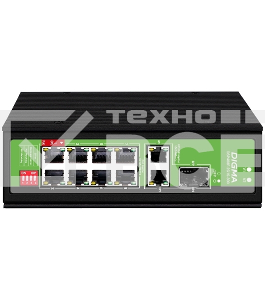 Коммутатор Digma DSP408F-2G1S-300 (L2) 8x100 Мбит/с 2x1 Гбит/с 1SFP 8PoE 8PoE+ 1PoE++ 300W неуправляемый