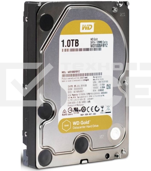 Жесткий диск Western Digital SATA 1TB 7200RPM 6GB/S 128MB GOLD WD1005FBYZ WDC 3.5