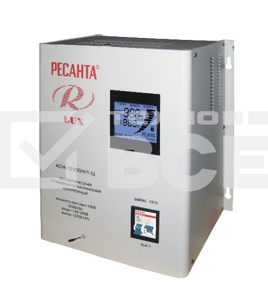 Стабилизаторы напряжения Ресанта АСН-12 000/Н1-Ц 63/6/22 Стабилизатор Lux {220В±8%, Габ. 305х190х360, Вес 19,5кг}