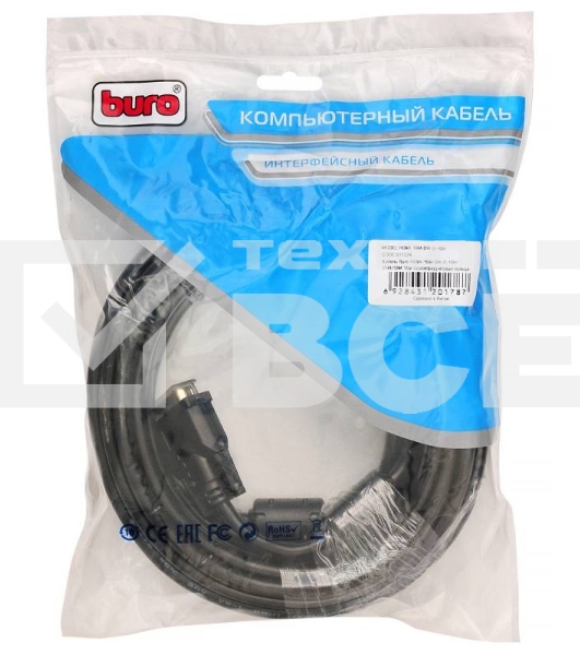 Кабель Buro HDMI-19M-DVI-D-10m 24M/19M 10м позол/ферритовые кольца