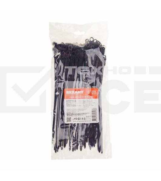Хомут-стяжкa нейлоновая под винт Rexant 200x4,3 мм, черная, упаковка 100 шт.