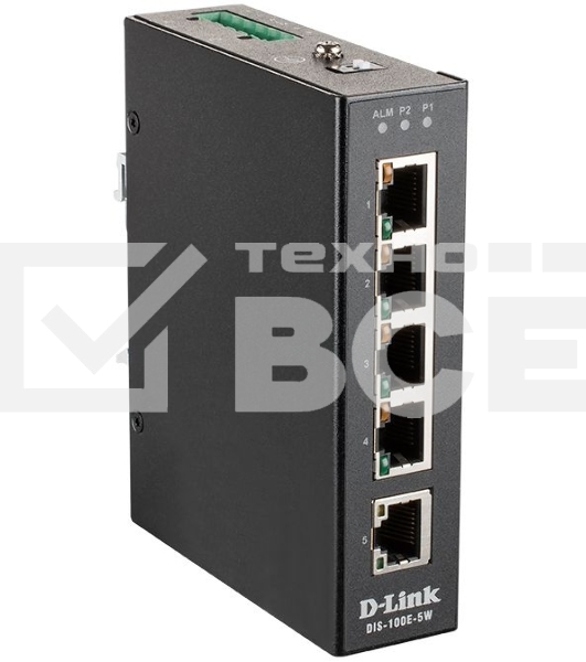 Промышленный неуправляемый коммутатор D-Link DIS-100E-5W/A1A с 5 портами 10/100Base-TX, функцией энергосбережения и поддержкой QoS
