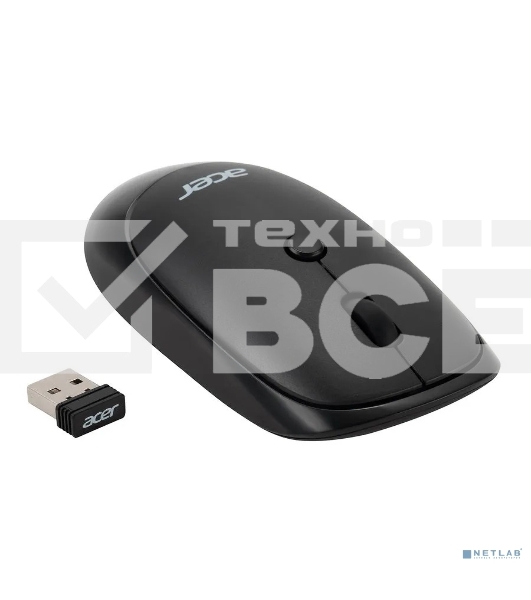 Мышь беспроводная Acer OMR137 черный, 1600 dpi, радиоканал, USB, кнопки - 4