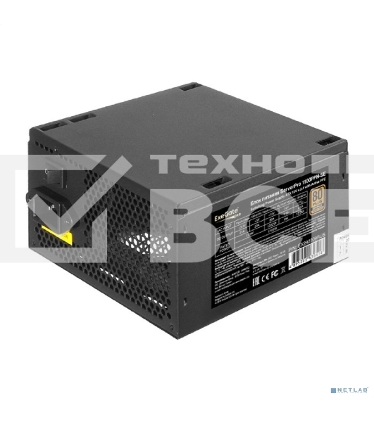 Серверный блок питания  1100W ExeGate EX292209RUS ServerPRO 80 PLUS Bronze, 1100PPH-SE (ATX, for 3U+ cases, APFC, КПД 89% (80 PLUS Bronze), 12cm fan, 24pin, 2x(4+4)p, 6xPCI-E, 8xSATA, 4xIDE, box, black)