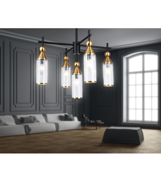Люстра Ambrella light LH55256/5 BK/BS/CL черный/латунь/прозрачный E14*5 max 40W D520*520