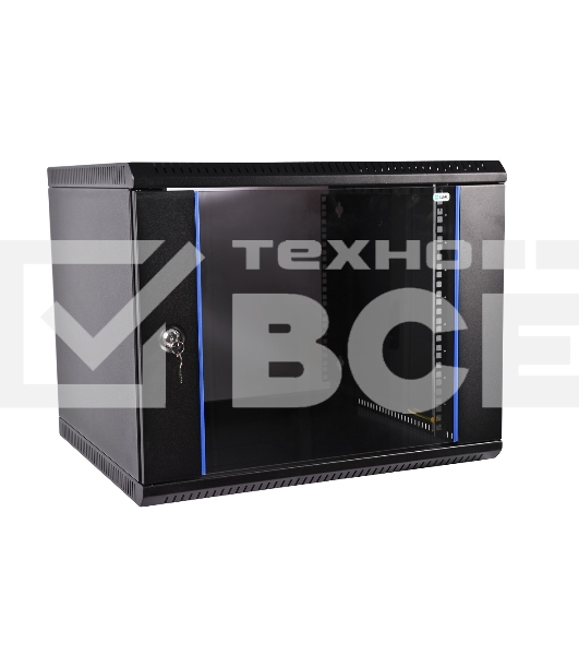 Шкаф телекомм. настенный разборный 15U (600х520) дверь стекло, чёрный