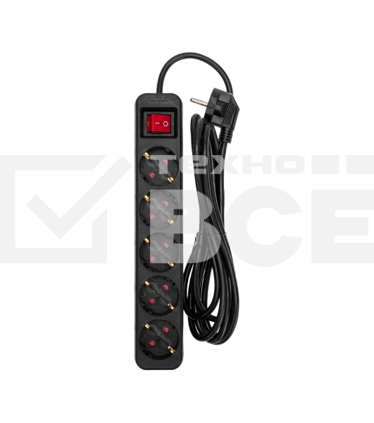 Удлинитель STANDARD 5 гнезд, 3м, 3х1,0мм², с/з, с выключателем, черный REXANT