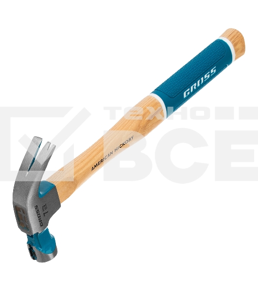 Молоток-гвоздодер GROSS 200 г угол 45 магнит обрезиненная рукоятка AMERICAN HICKORY 10414