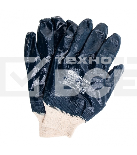 Перчатки трикотажные Сибртех с обливом из бутадиен-нитрильного каучука, манжет, L