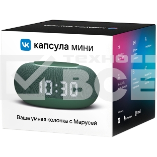 Умная колонка VK Капсула Мини 5Вт, с голосовым ассистентом Маруся, с LED-часами, хвойно зеленый