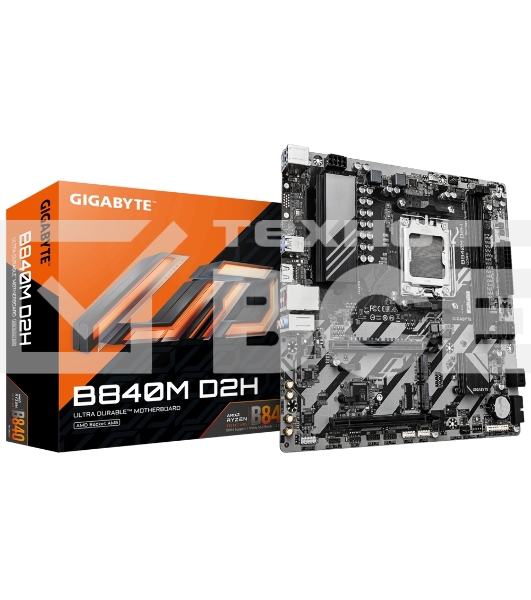 Материнская плата Gigabyte B840M D2H, AM5, AMD B840, 2xDDR5, 4xSATA, 2xM.2, 1xPCIe 4.0 x16, 1xPCIe 3.0 x4, 1xHDMI, 1x2.5Gb LAN, 2xUSB-A 5Gbps, 8xUSB-A 2.0, 3x3.5 мм, 7.1, mATX