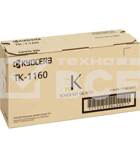 Картридж лазерный Kyocera TK-1160 (1T02RY0NL0) черный для P2040dn/P2040dw 7200 стр.