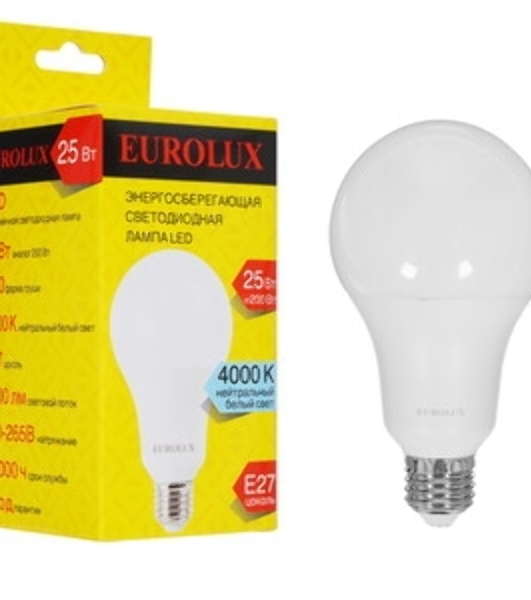 Лампа светодиодная EUROLUX LL-E-A80-25W-230-4K-E27 груша