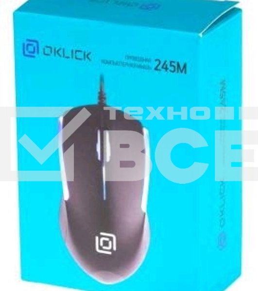 Мышь проводная Oklick 245M черный, 1000 dpi, USB, кнопки - 3