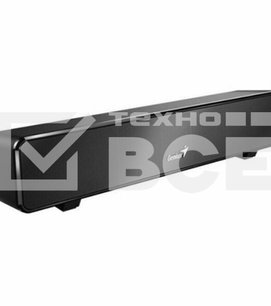 Мини саундбар Genius SoundBar 100. Ультракомпактный. Выходная мощность 6Вт. Тип подключения: USB. Частотная характеристика: 110-20000Гцz. Встроенный регулятор громкости. Аудиовыход 3,5 мм. Цвет: черный