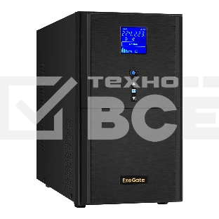 Источник бесперебойного питания (инвертор, синус, для котла) ExeGate SineTower SZ-3000.LCD.AVR.3SH.1C13.RJ.USB 3000VA/2400W, чистая синусоида, LCD дисплей, AVR, 3хSchuko+1хC13, RJ45/11, USB, линейно-интерактивный, внешняя батарея 48В до 250А·ч ( поставляется отдельно), черный