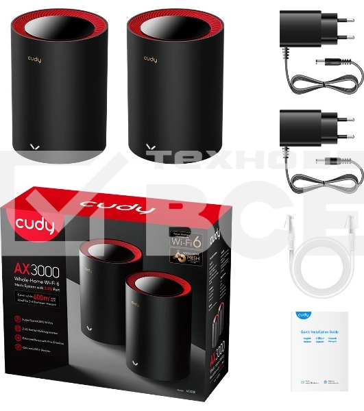 Бесшовный Mesh роутер Cudy M3000(2-PACK) AX3000 10/100/1000/2500BASE-T, белый (упак.:2шт)