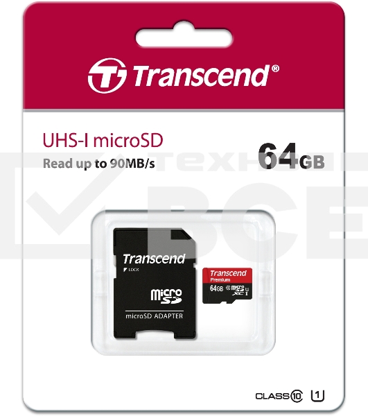 Флеш карта microSDXC 64Gb Class10 Transcend TS64GUSDU1 + adapter