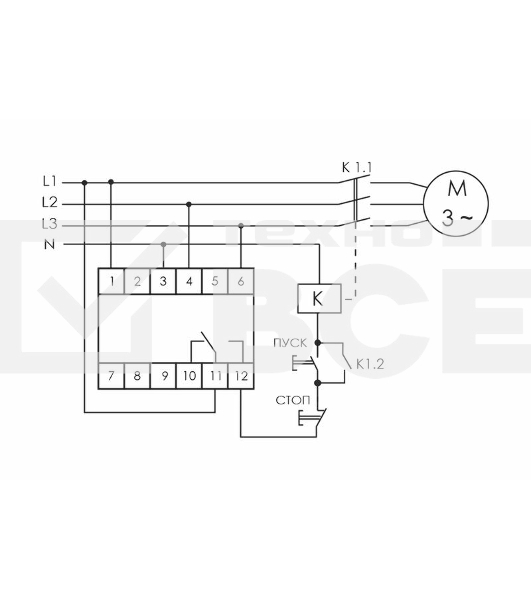 Реле контроля фаз CZF-310 (1 модуль; монтаж на DIN-рейке; 3х400/230+N 8А 1NO/NC IP20) F&F EA04.001.005