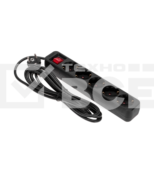 Удлинитель STANDARD 5 гнезд, 3м, 3х1,0мм², с/з, с выключателем, черный REXANT