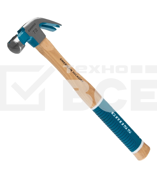 Молоток-гвоздодер GROSS 200 г угол 45 магнит обрезиненная рукоятка AMERICAN HICKORY 10414