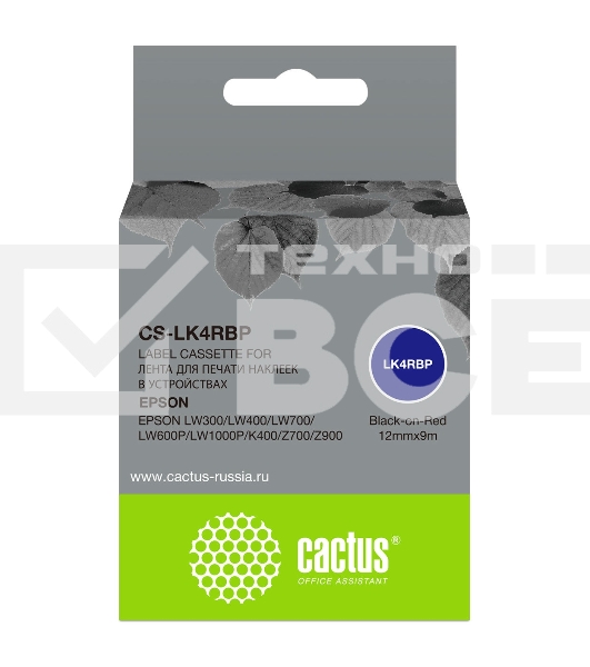Картридж ленточный Cactus CS-LK4RBP черный для Epson LW300/LW400/LW700/LW600P/LW1000P/K400/Z700/Z900