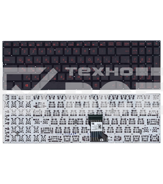 Клавиатура для ноутбука Asus N541, N501 черная, шрифт красный, с подсветкой