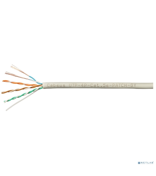 Кабель Cabeus UTP-4P-Cat.5e-PATCH-GY Кабель витая пара UTP (U/UTP), категория 5e, 4 пары, 7x0.20мм (24 AWG), многожильный (patсh), серый (305 м)