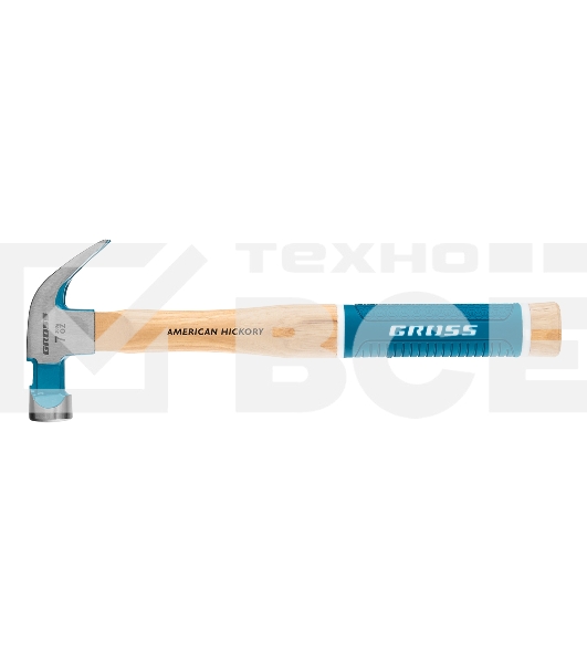 Молоток-гвоздодер GROSS 200 г угол 45 магнит обрезиненная рукоятка AMERICAN HICKORY 10414