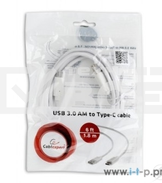 Кабель USB Cablexpert CCP-USB3-AMCM-6-W, USB3.0 AM/USB Type-C, 1.8м, белый, пакет