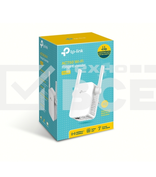 Усилитель TP-Link Wi-Fi AC750 Wi-Fi Range Extender, Wall Plugged,433Mbps at 5GHz + 300Mbps at 2.4GHz, 802.11ac/a/b/g/n, 1 10/100M LAN, WPS button, 2 fixed antennas поставляется без кабеля RJ-45