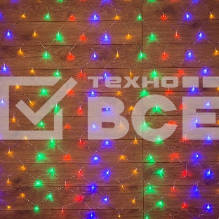 Новогодние светоукрашения Гирлянда - сеть 1,8х1,5м, прозрачный ПВХ, 180 LED Мультиколор [215-139]