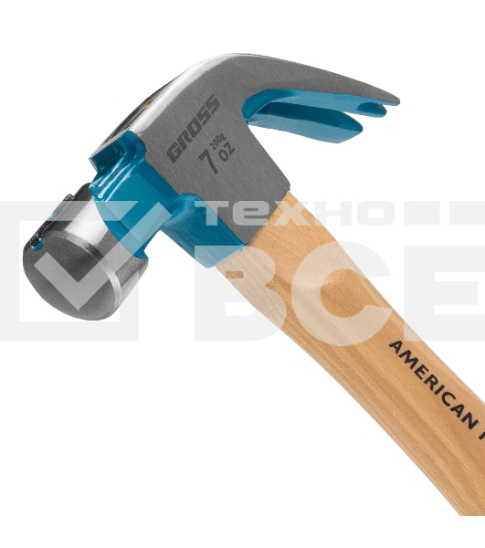 Молоток-гвоздодер GROSS 200 г угол 45 магнит обрезиненная рукоятка AMERICAN HICKORY 10414