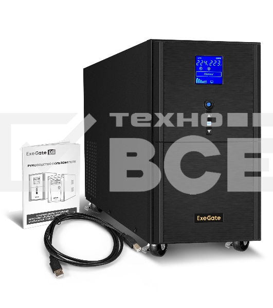 Источник бесперебойного питания (инвертор, синус, для котла) ExeGate SineTower SN-5000.LCD.AVR.2SH.1C13.T.RJ.USB <5000VA/4000W, чистая синусоида, LCD дисплей, AVR, 2*Schuko+1*C13+1*ternimal, RJ45/11, USB, линейно-интерактивный, Black>